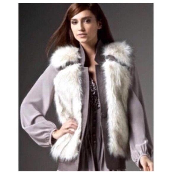 REBECCA TAYLOR SZ L large Faux Fur Jacket Vest Vest Coat Boho White - Picture 2 of 8